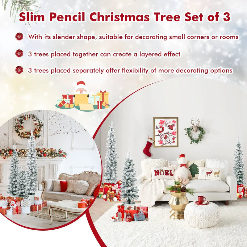 Set of 3 Potted Artificial Christmas Tree Snow-Flocked by DirectDeals