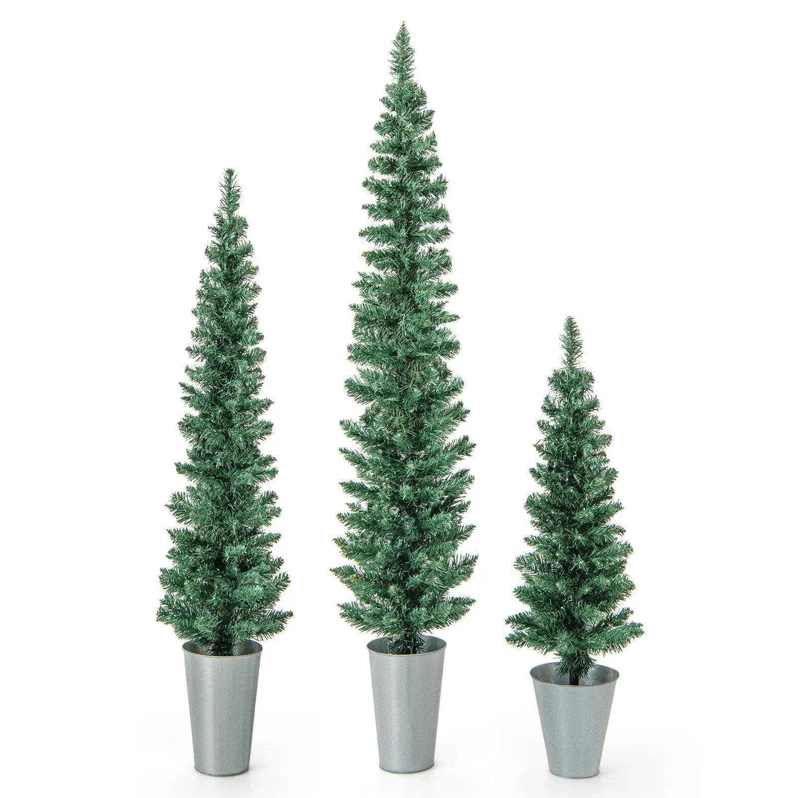 Set of 3 Potted Artificial Christmas Tree with Silver Metal Buckets by DirectDeals
