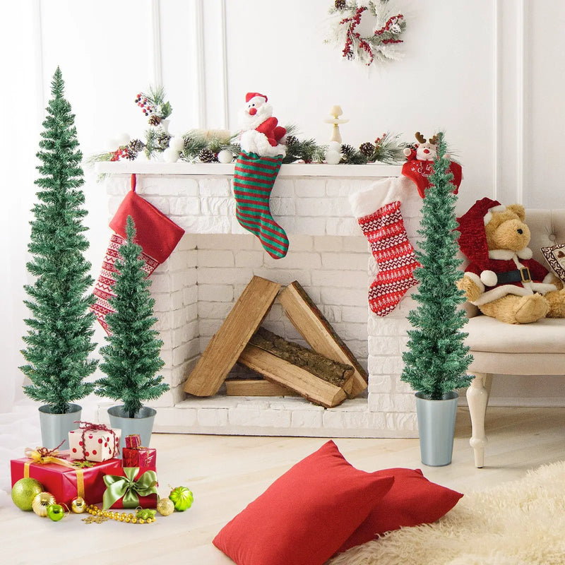 Set of 3 Potted Artificial Christmas Tree with Silver Metal Buckets by DirectDeals