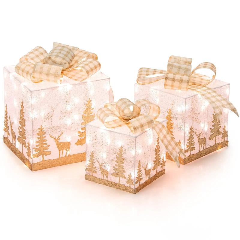 Set of 3 Lighted Christmas Gift Box with 100 Warm White Lights by DirectDeals