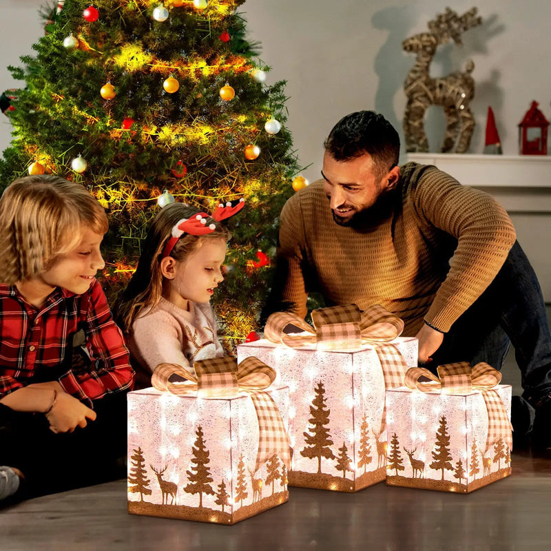 Set of 3 Lighted Christmas Gift Box with 100 Warm White Lights by DirectDeals