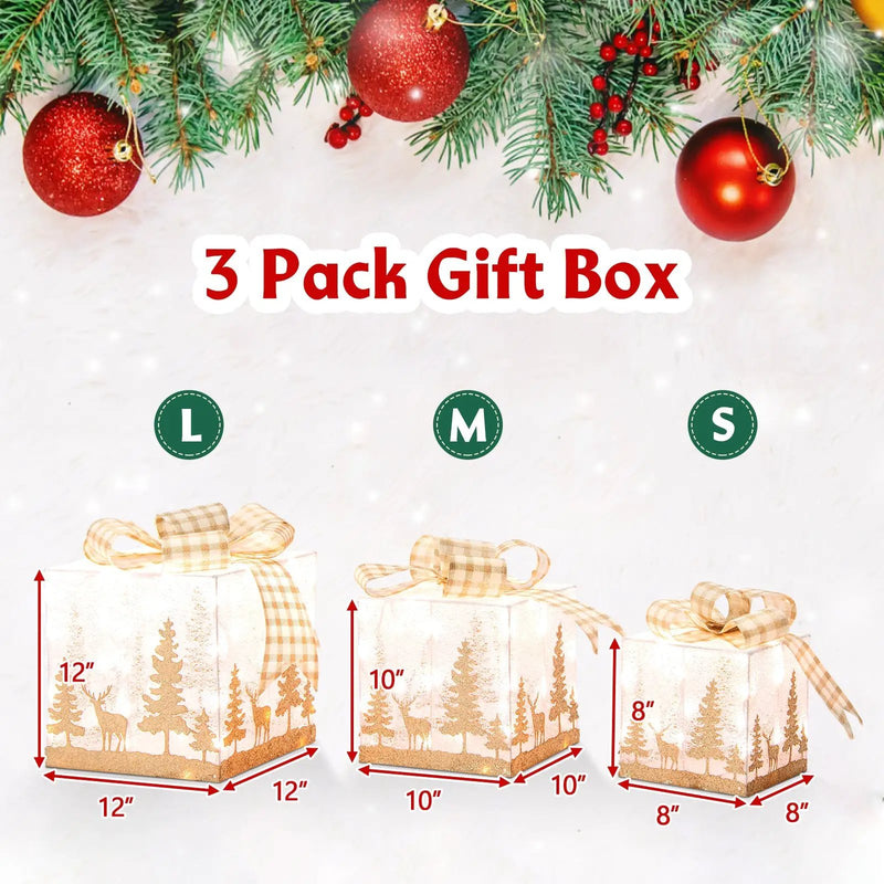 Set of 3 Lighted Christmas Gift Box with 100 Warm White Lights by DirectDeals