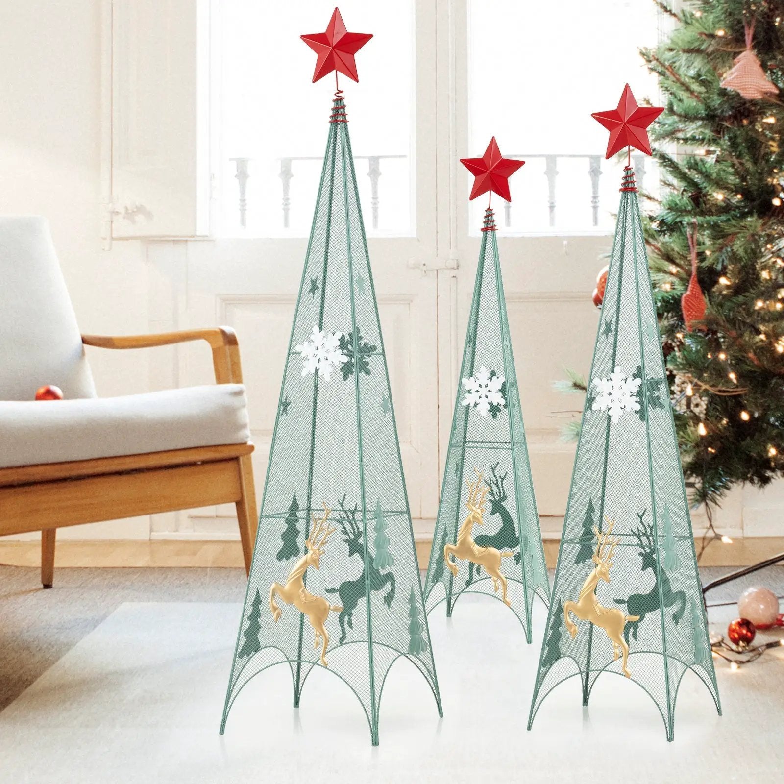 3/3.5/4 Feet Set of 3 Tower Shaped Christmas Trees with Removable Star Toppers by DirectDeals