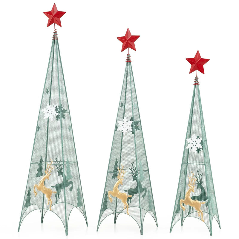 3/3.5/4 Feet Set of 3 Tower Shaped Christmas Trees with Removable Star Toppers by DirectDeals