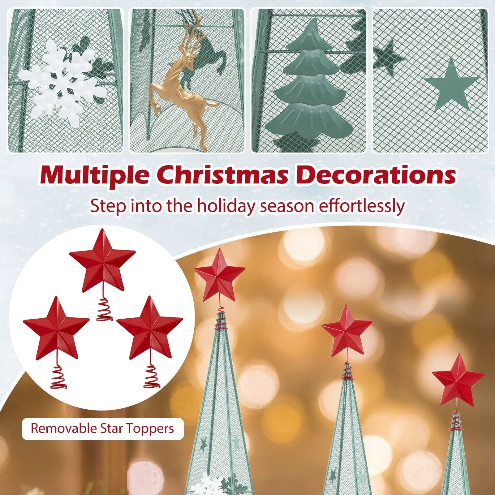 3/3.5/4 Feet Set of 3 Tower Shaped Christmas Trees with Removable Star Toppers by DirectDeals