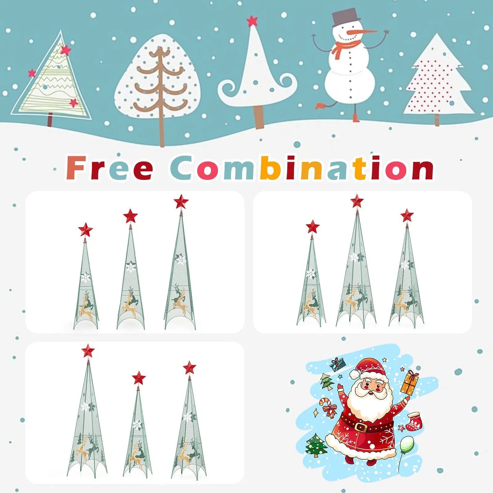3/3.5/4 Feet Set of 3 Tower Shaped Christmas Trees with Removable Star Toppers by DirectDeals