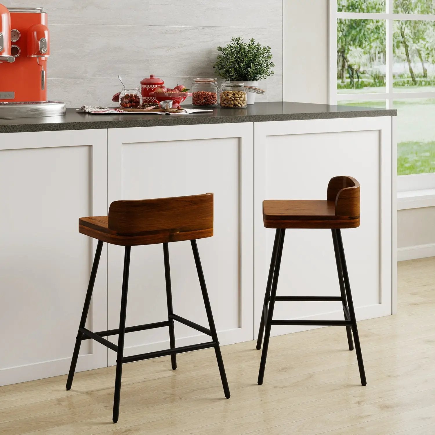 24" Industrial Bar Stool with Low Back - Set of 4 by DirectDeals