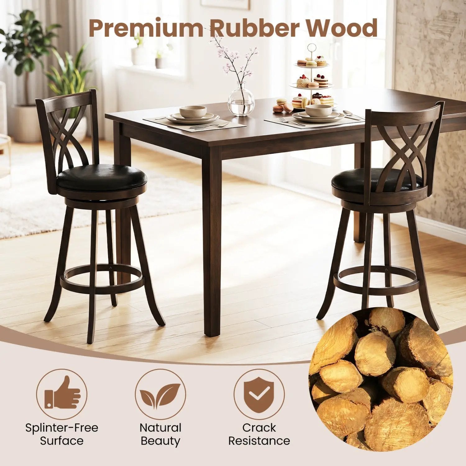Counter Height Bar Stools Set of 4 with Swivel Seat by DirectDeals