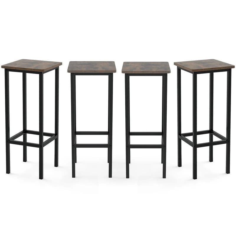Set of 4 Bar Stool Set with Metal Legs and Footrest-Coffee by DirectDeals