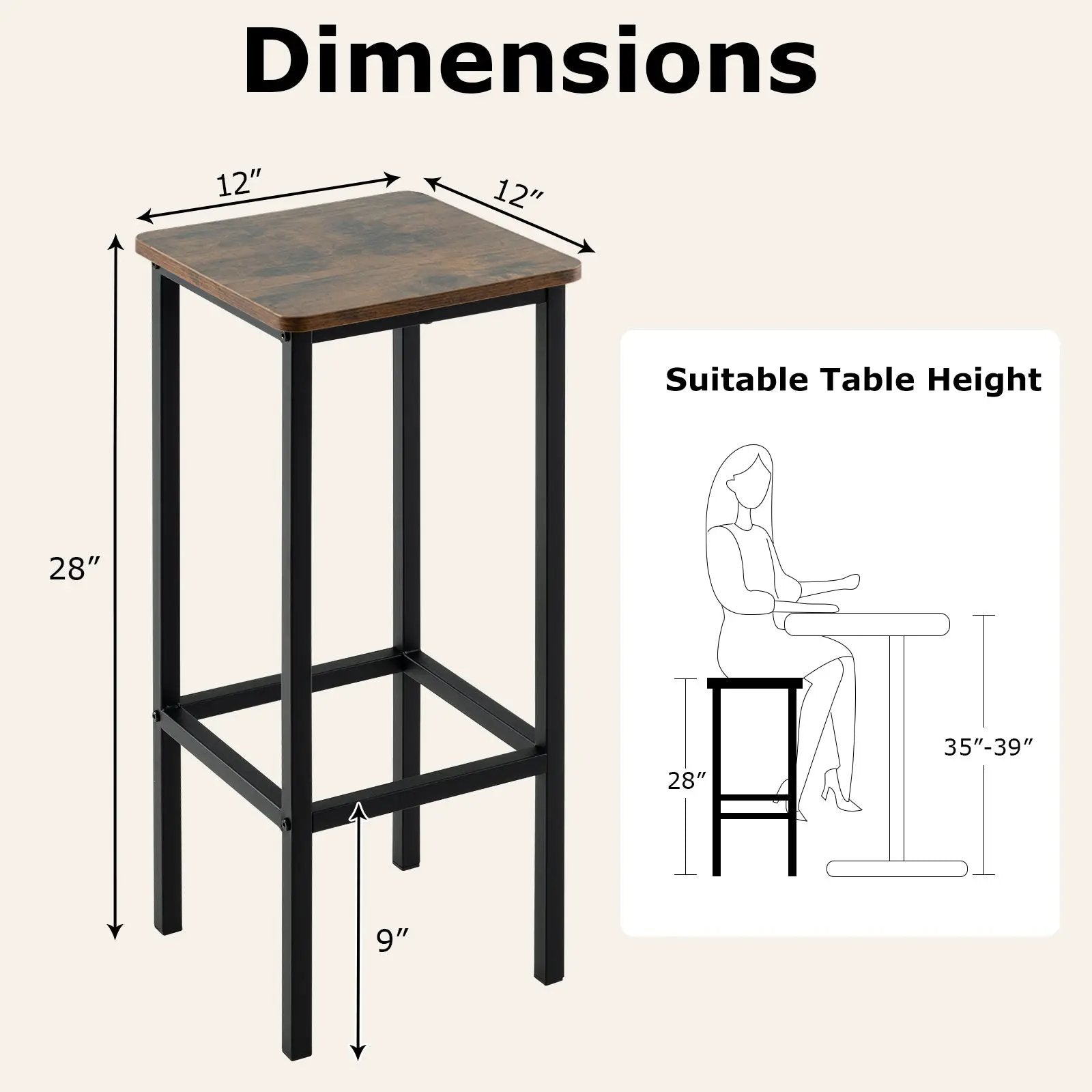 Set of 4 Bar Stool Set with Metal Legs and Footrest-Coffee by DirectDeals