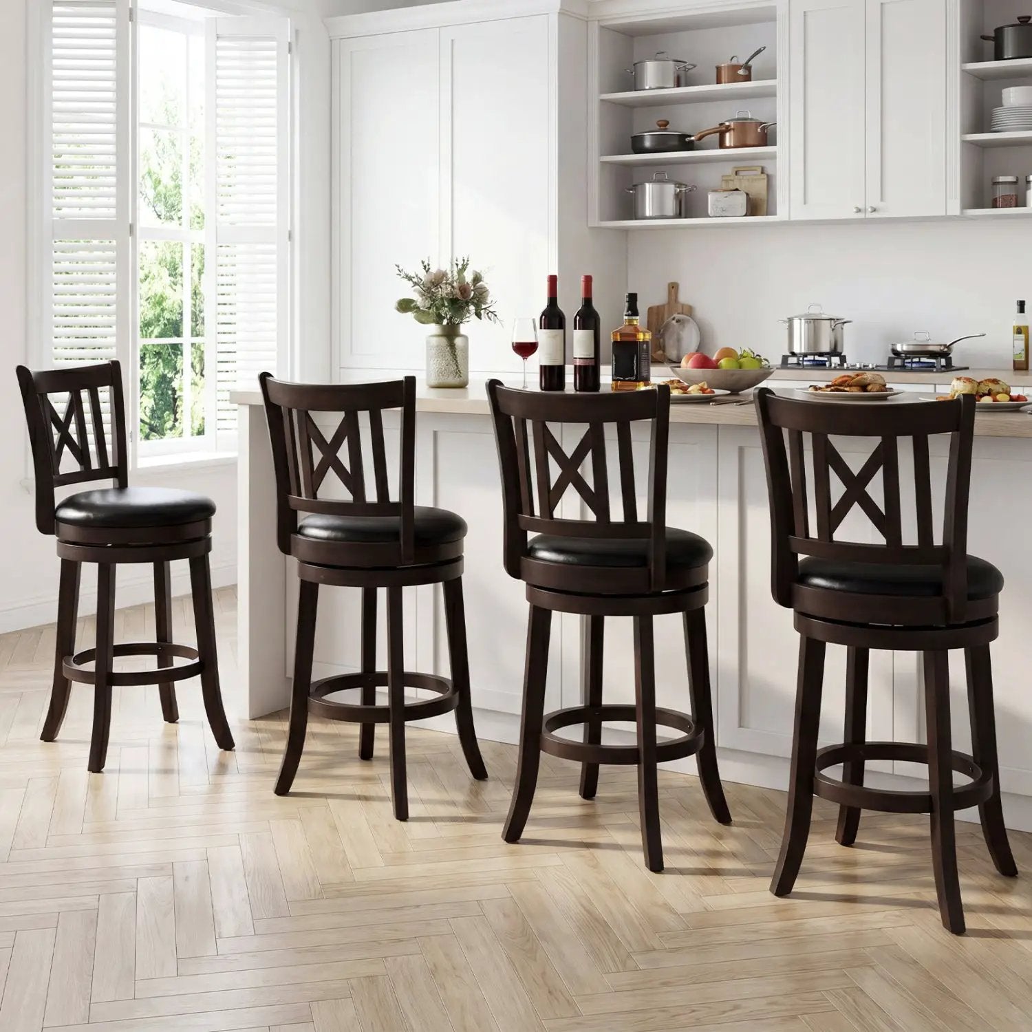 Swivel Bar Stools Set of 4 with Backrest and Footrest by DirectDeals