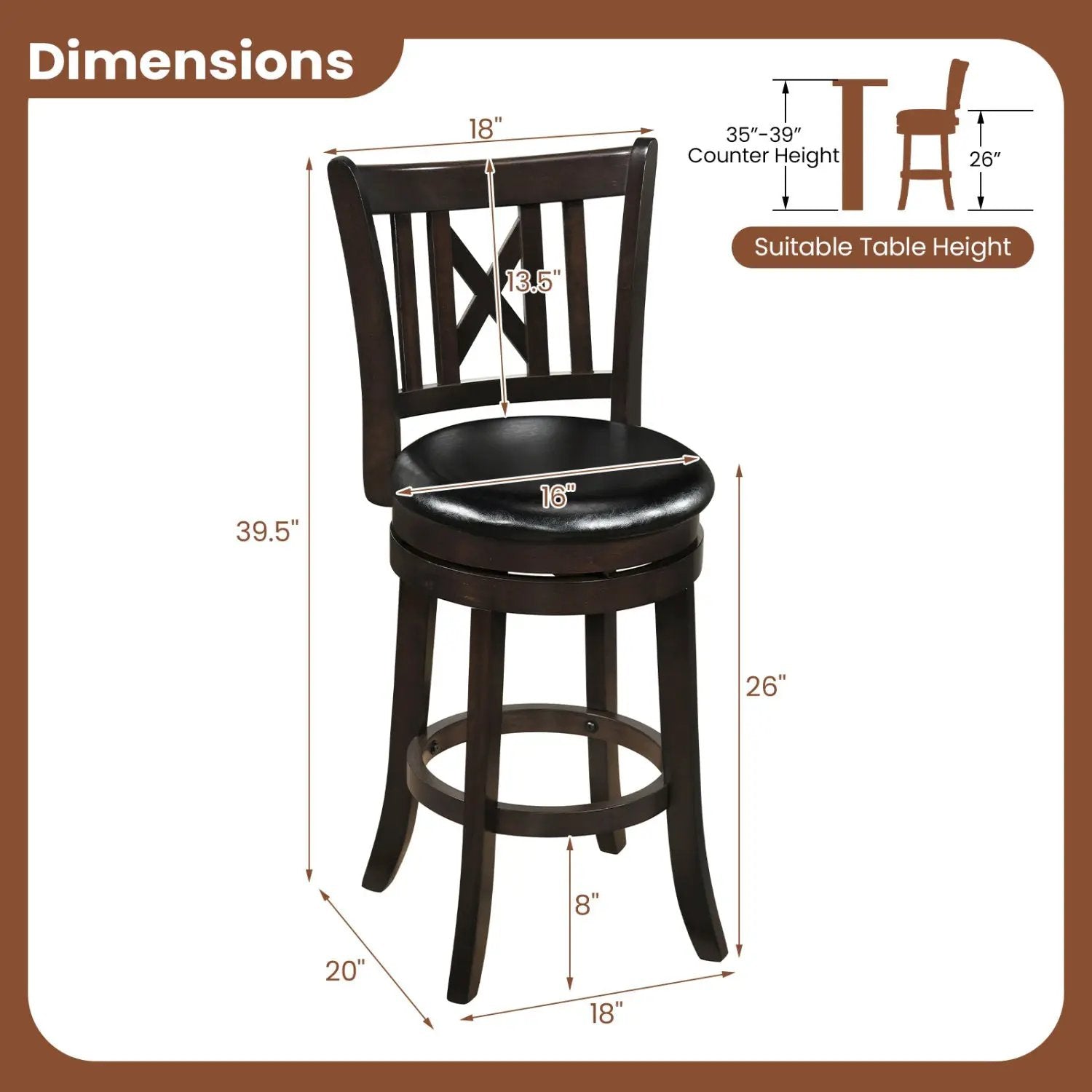 Swivel Bar Stools Set of 4 with Backrest and Footrest by DirectDeals