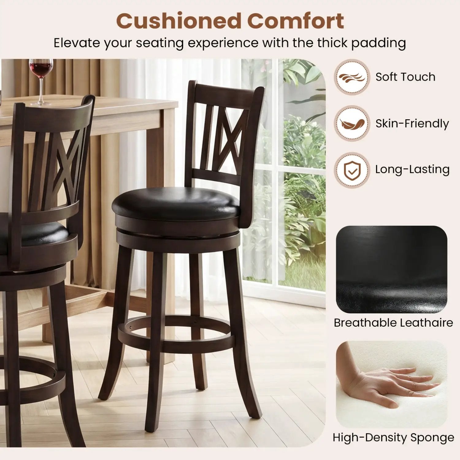 Swivel Bar Stools Set of 4 with Backrest and Footrest by DirectDeals