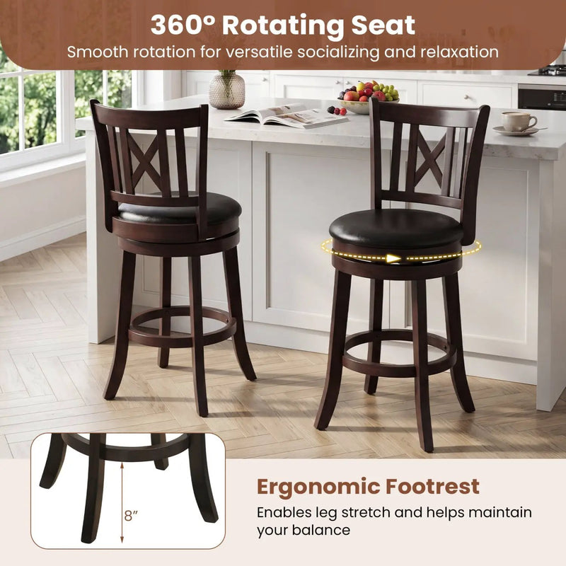 Swivel Bar Stools Set of 4 with Backrest and Footrest by DirectDeals