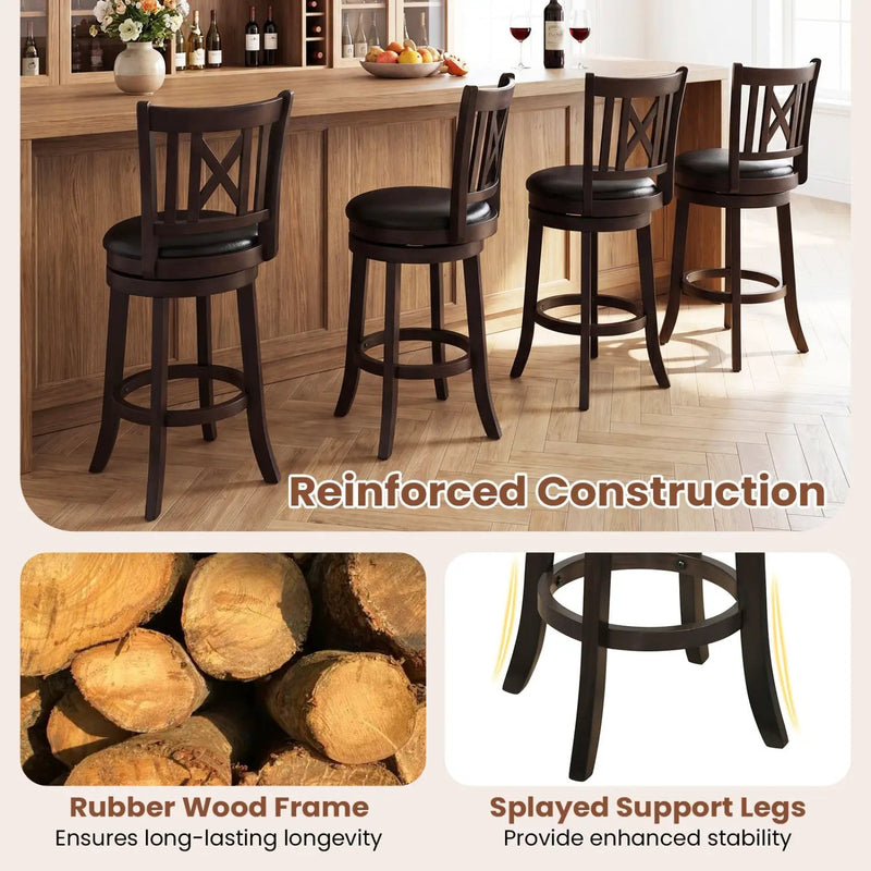 Swivel Bar Stools Set of 4 with Backrest and Footrest by DirectDeals