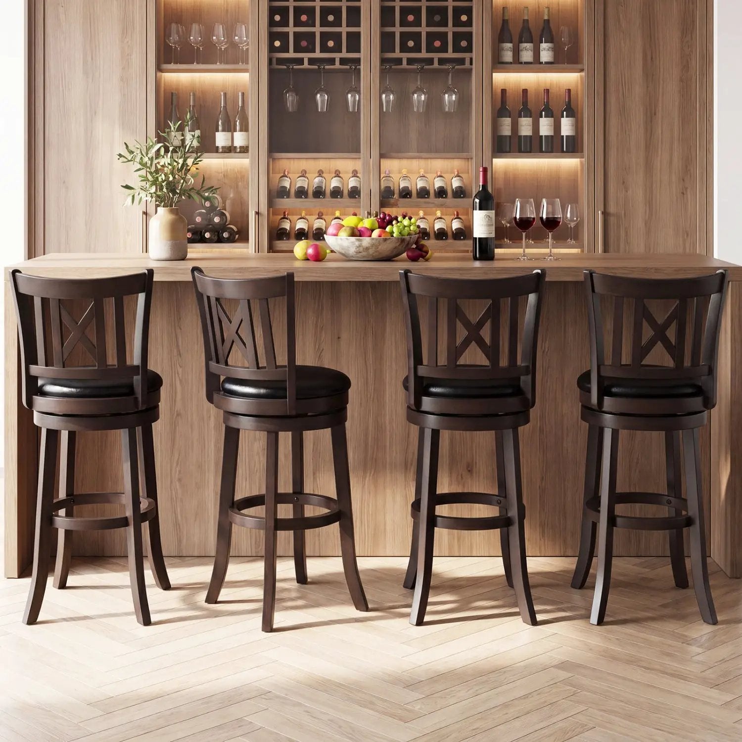 Swivel Bar Stools Set of 4 with Backrest and Footrest by DirectDeals