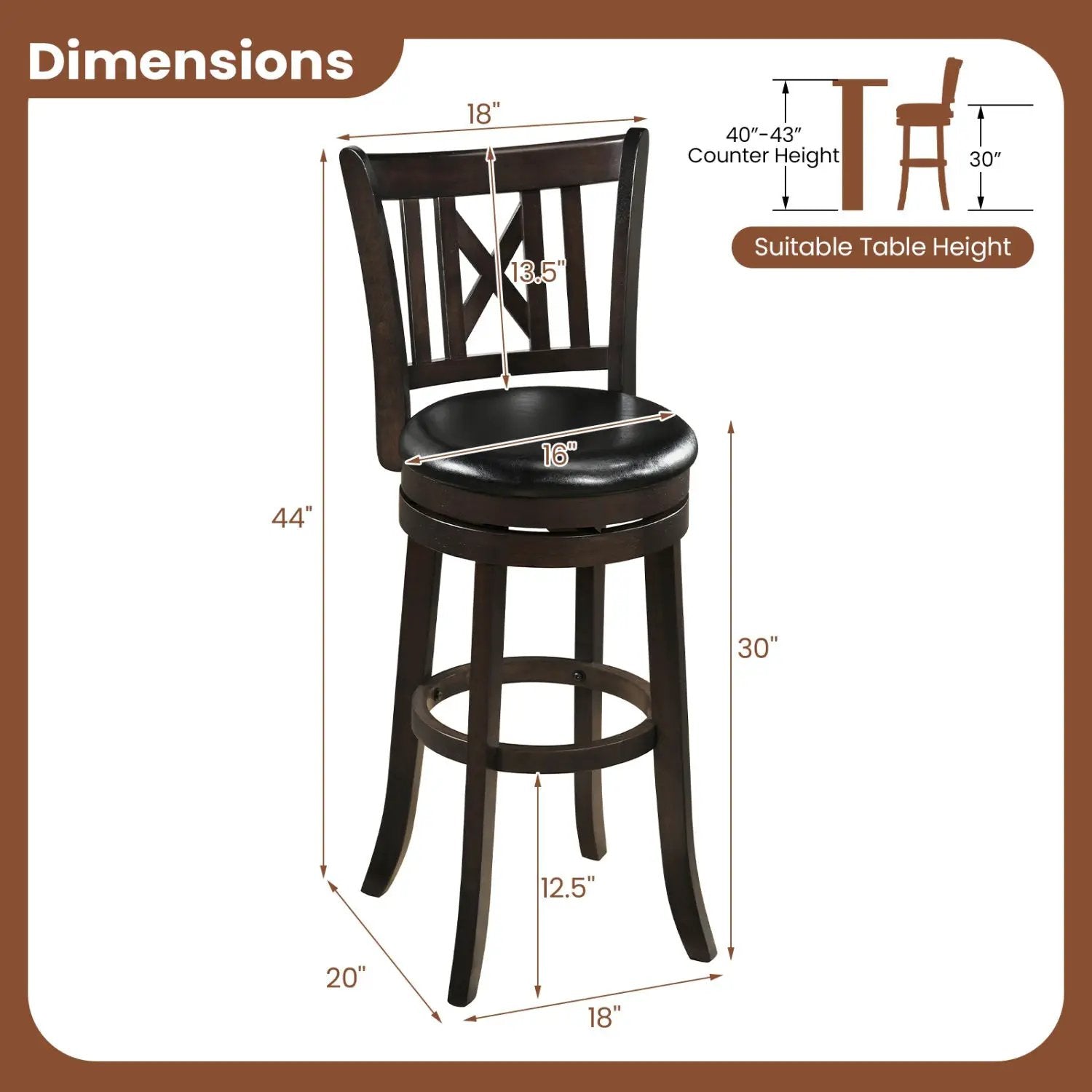 Swivel Bar Stools Set of 4 with Backrest and Footrest by DirectDeals