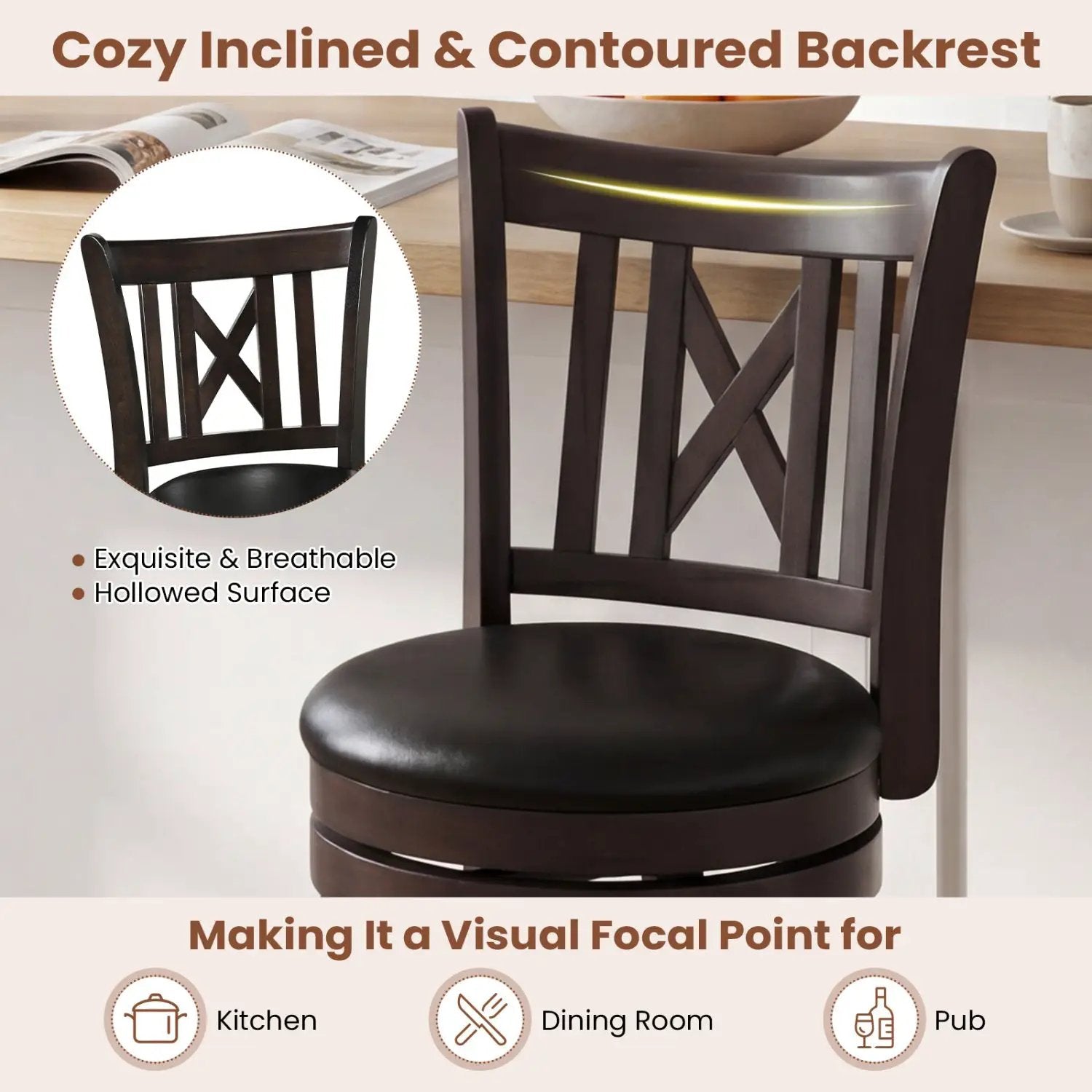Swivel Bar Stools Set of 4 with Backrest and Footrest by DirectDeals