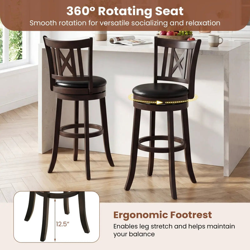Swivel Bar Stools Set of 4 with Backrest and Footrest by DirectDeals