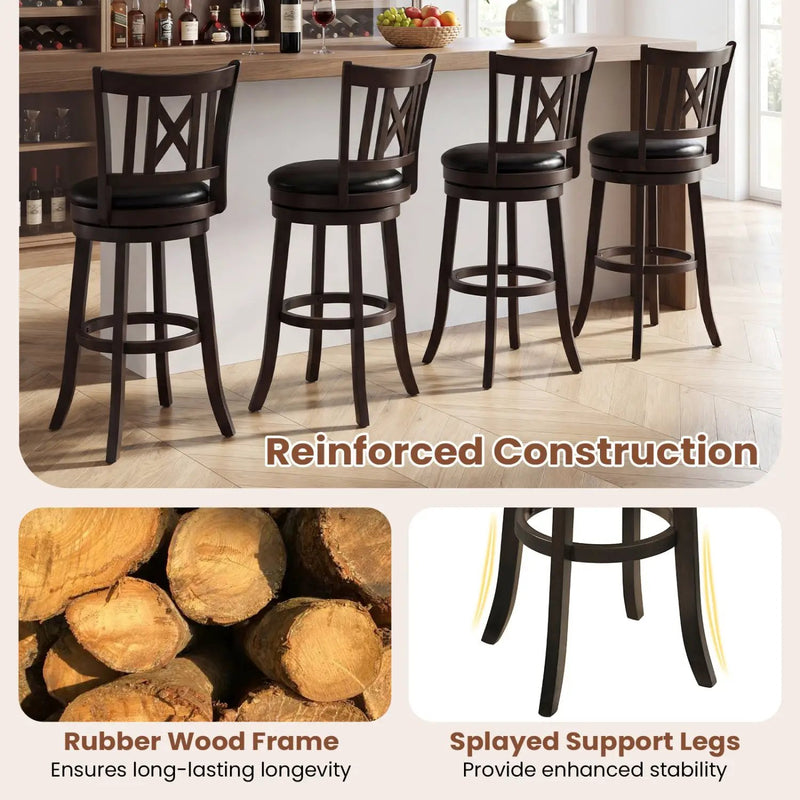 Swivel Bar Stools Set of 4 with Backrest and Footrest by DirectDeals