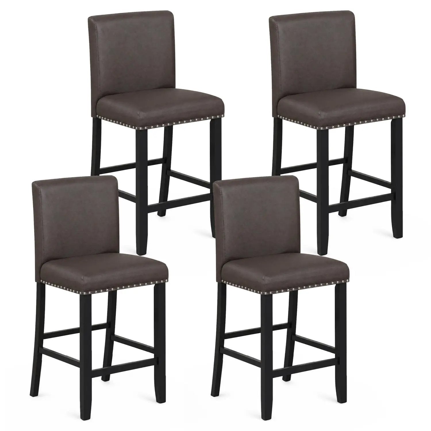Bar Stools with Back Set of 4 - Brown Upholstered Counter Height by DirectDeals