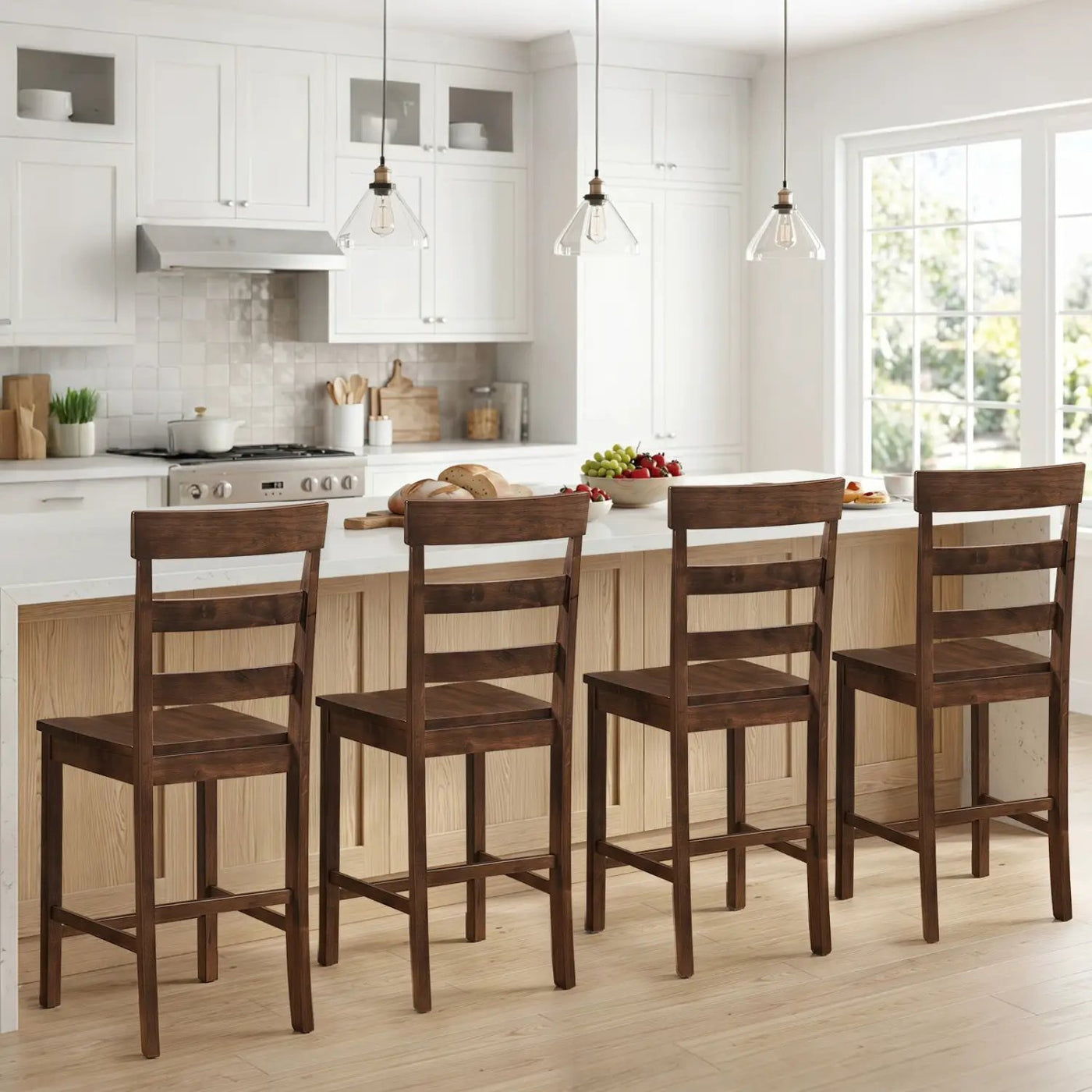 Counter Height Bar Stools Set of 2 - Rubber Wood Frame by DirectDeals