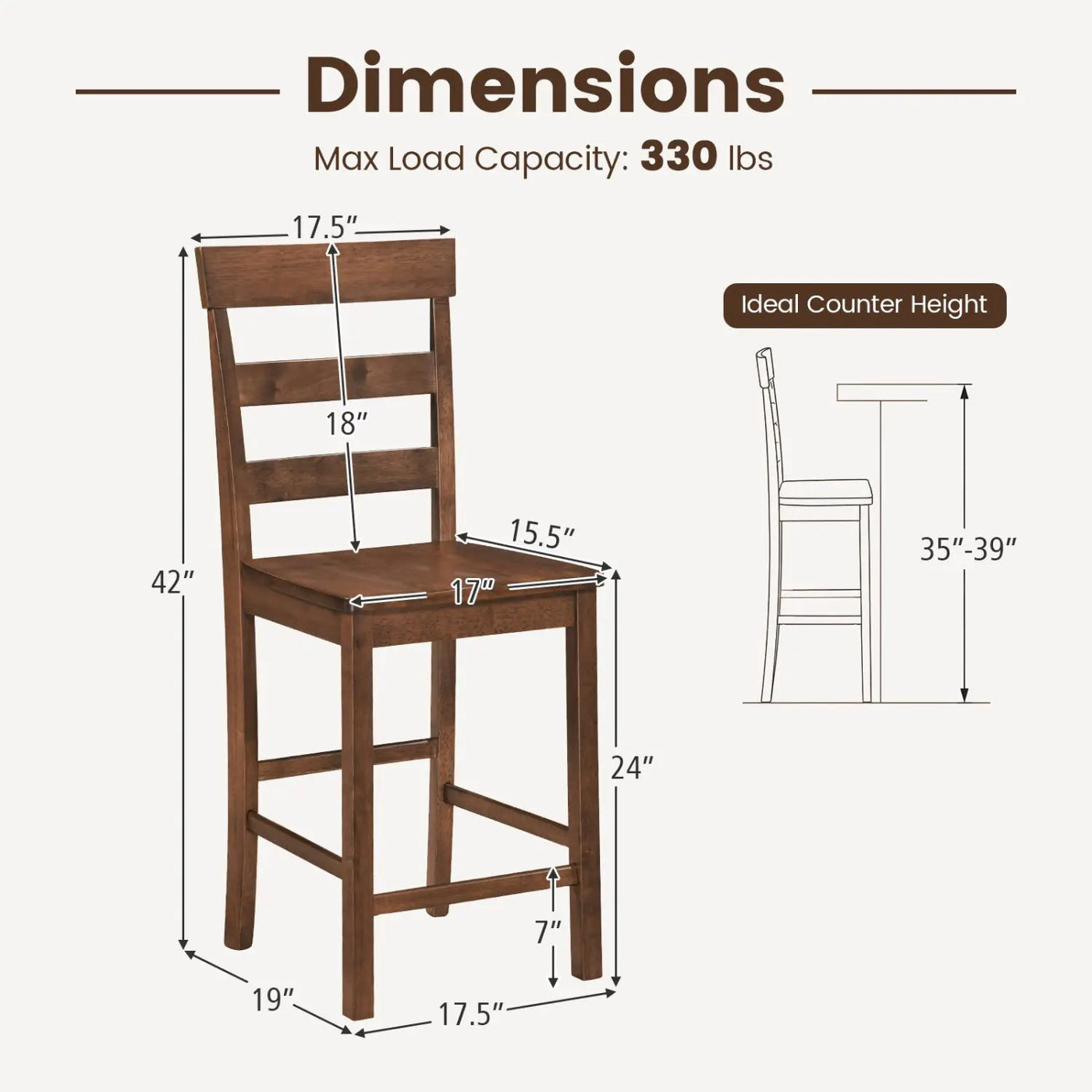 Counter Height Bar Stools Set of 2 - Rubber Wood Frame by DirectDeals