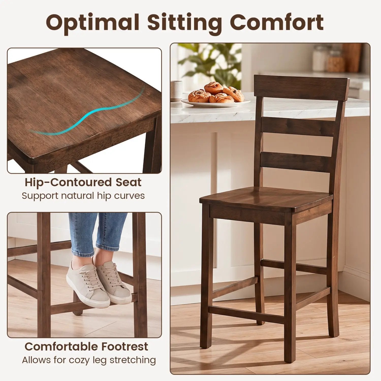 Counter Height Bar Stools Set of 2 - Rubber Wood Frame by DirectDeals