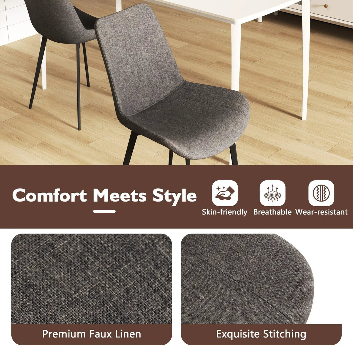 Set of 4 Dining Chair Upholstered with Metal Legs and Padded Backs by DirectDeals