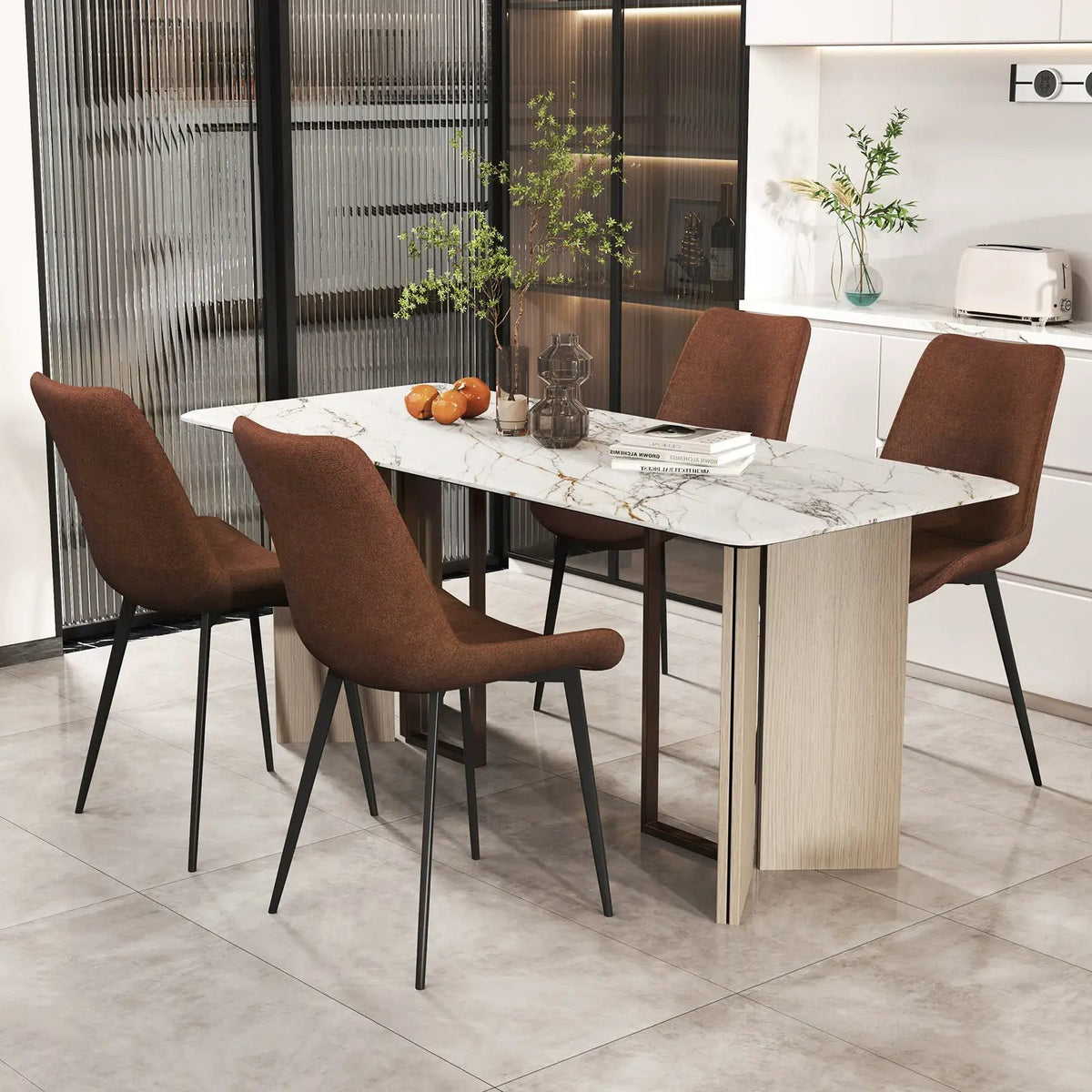 Set of 4 Dining Chair Upholstered with Metal Legs and Padded Backs by DirectDeals