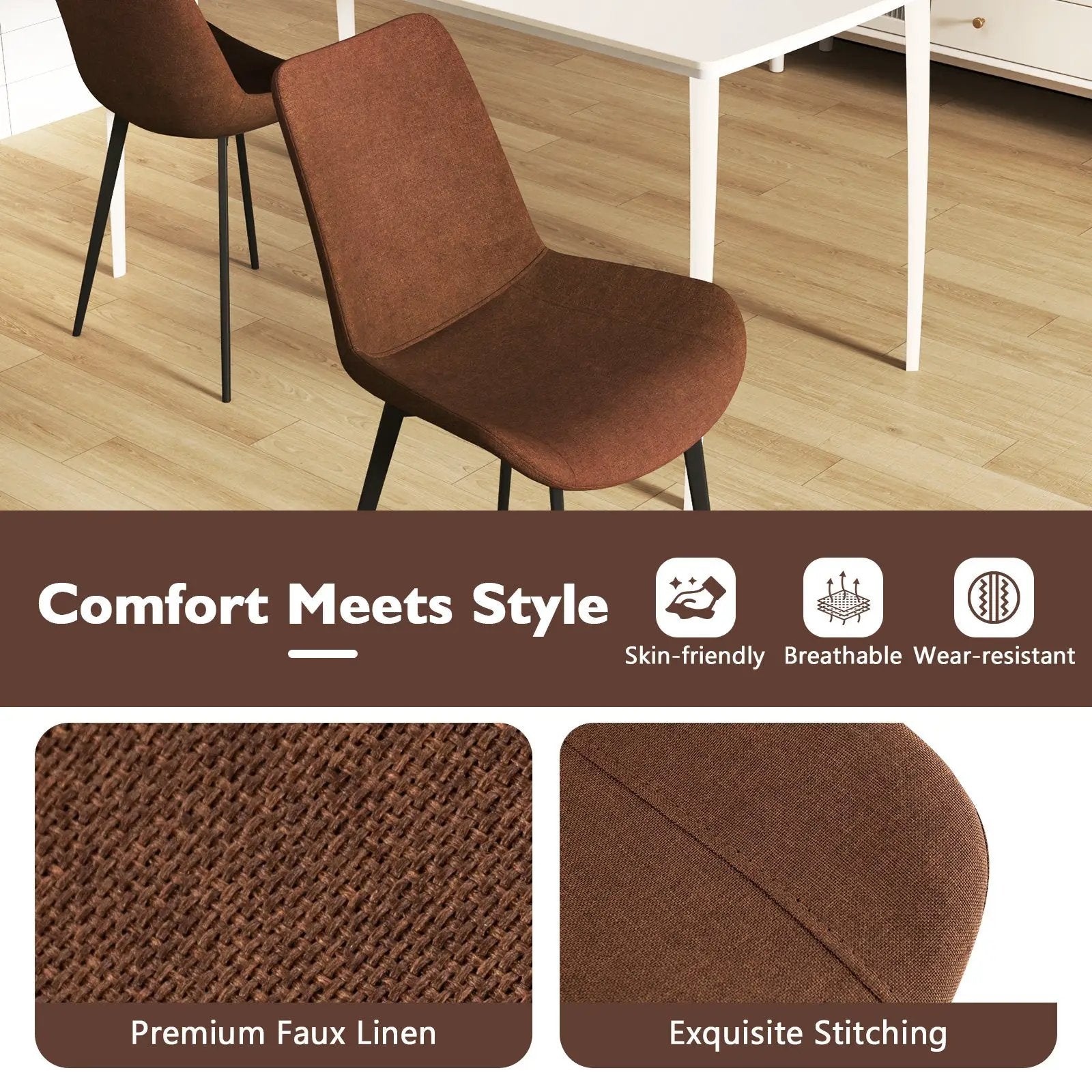 Set of 4 Dining Chair Upholstered with Metal Legs and Padded Backs by DirectDeals