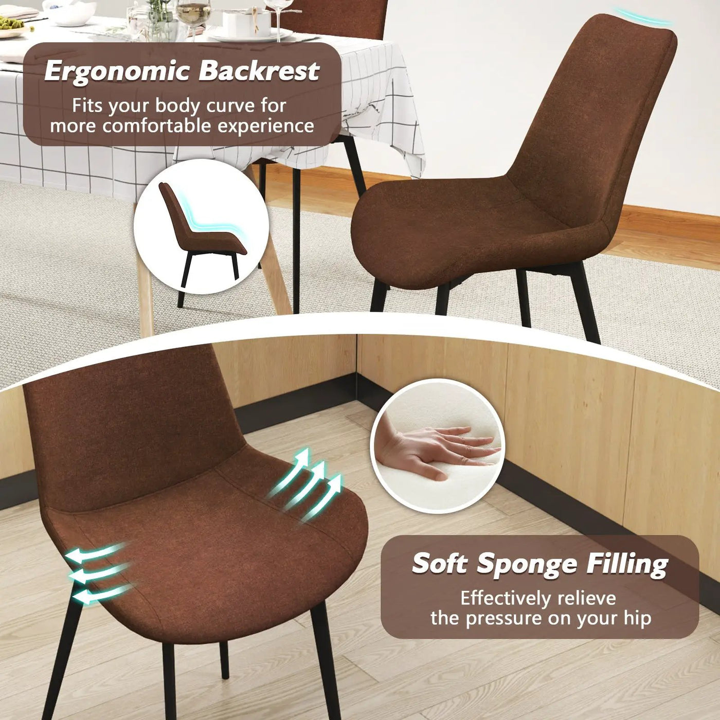 Set of 4 Dining Chair Upholstered with Metal Legs and Padded Backs by DirectDeals