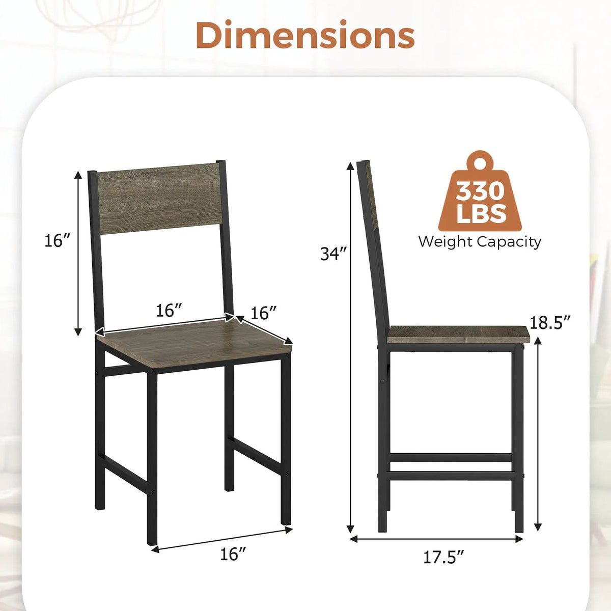 Set of 4 Dining Chairs with Metal Legs and Slanted Back by DirectDeals