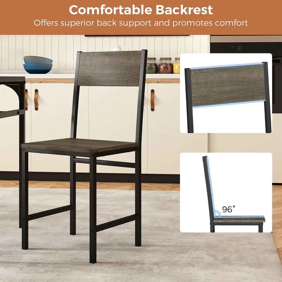 Set of 4 Dining Chairs with Metal Legs and Slanted Back by DirectDeals