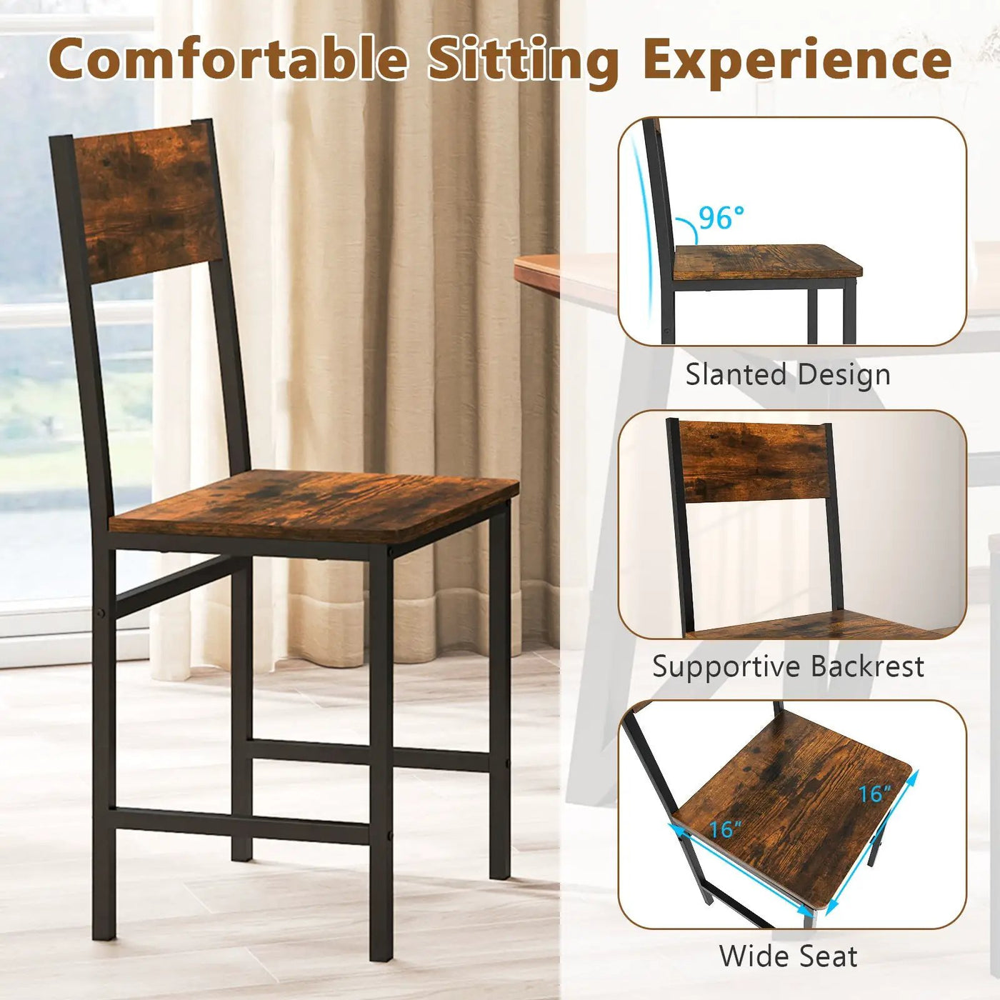 Set of 4 Dining Chairs with Metal Legs and Slanted Back by DirectDeals