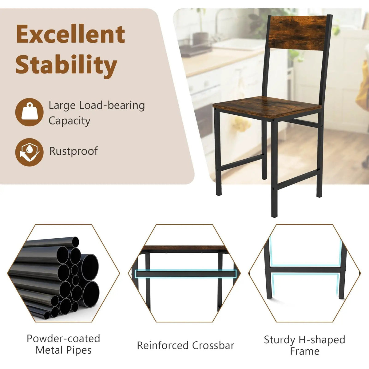 Set of 4 Dining Chairs with Metal Legs and Slanted Back by DirectDeals