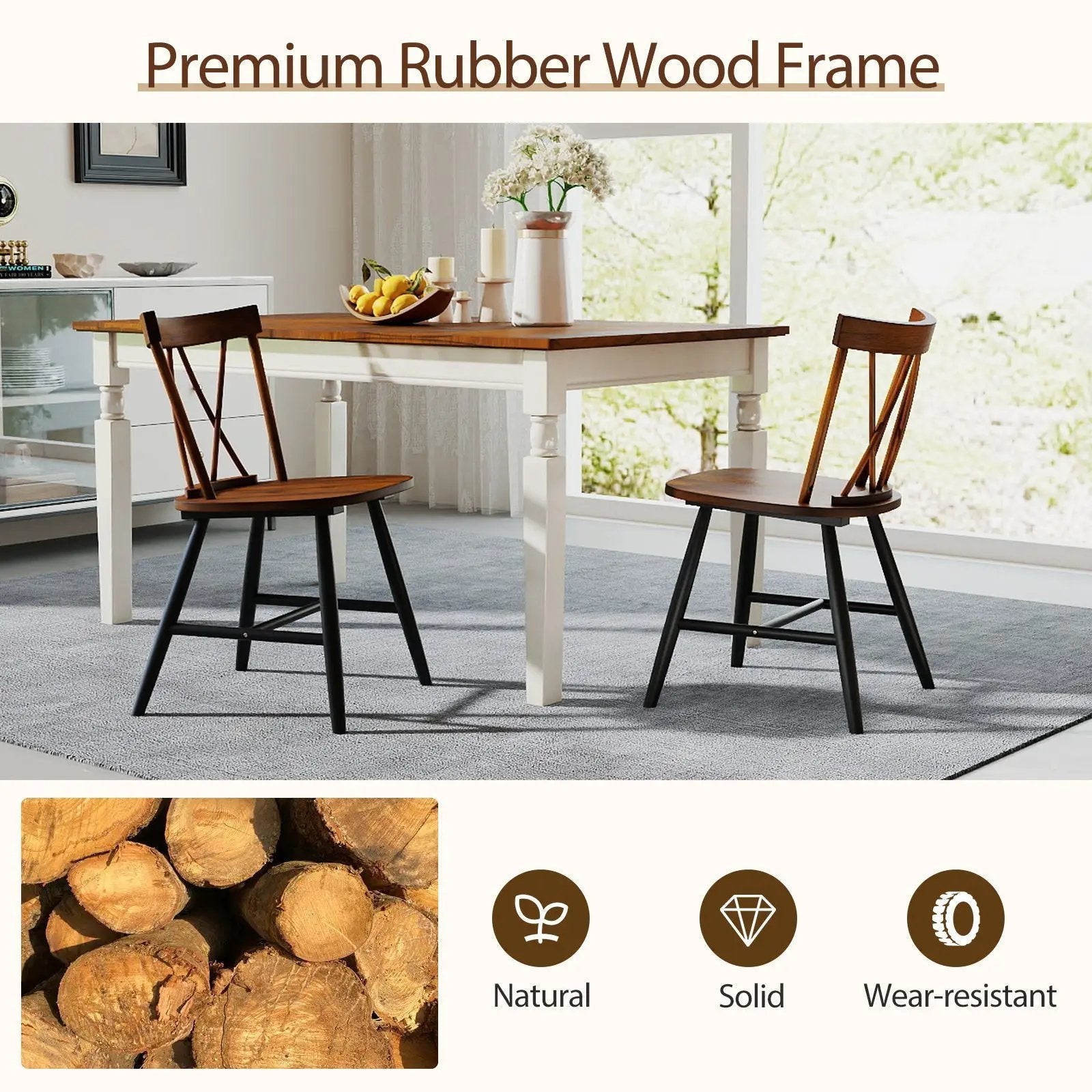 Set of 4 Dining Chairs with Rubber Wood Frame and Curved Cross Back-Dark Brown by DirectDeals