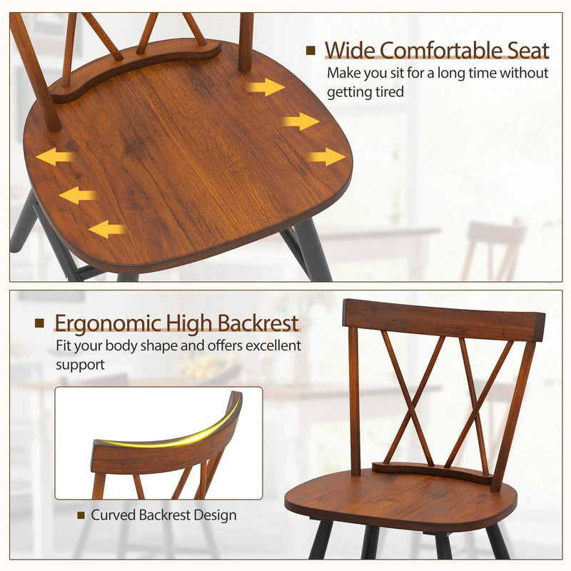 Set of 4 Dining Chairs with Rubber Wood Frame and Curved Cross Back-Dark Brown by DirectDeals