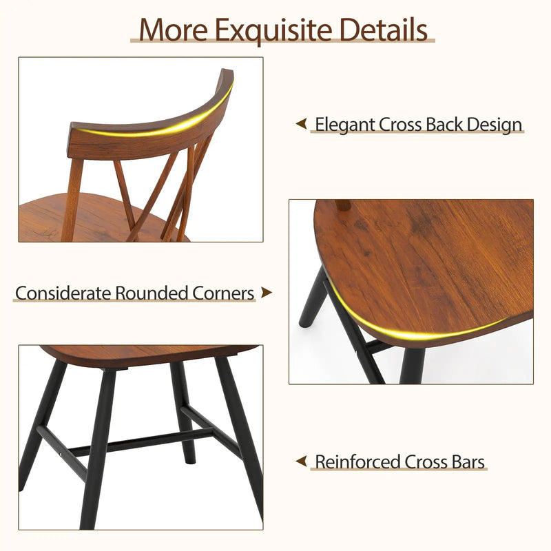 Set of 4 Dining Chairs with Rubber Wood Frame and Curved Cross Back-Dark Brown by DirectDeals