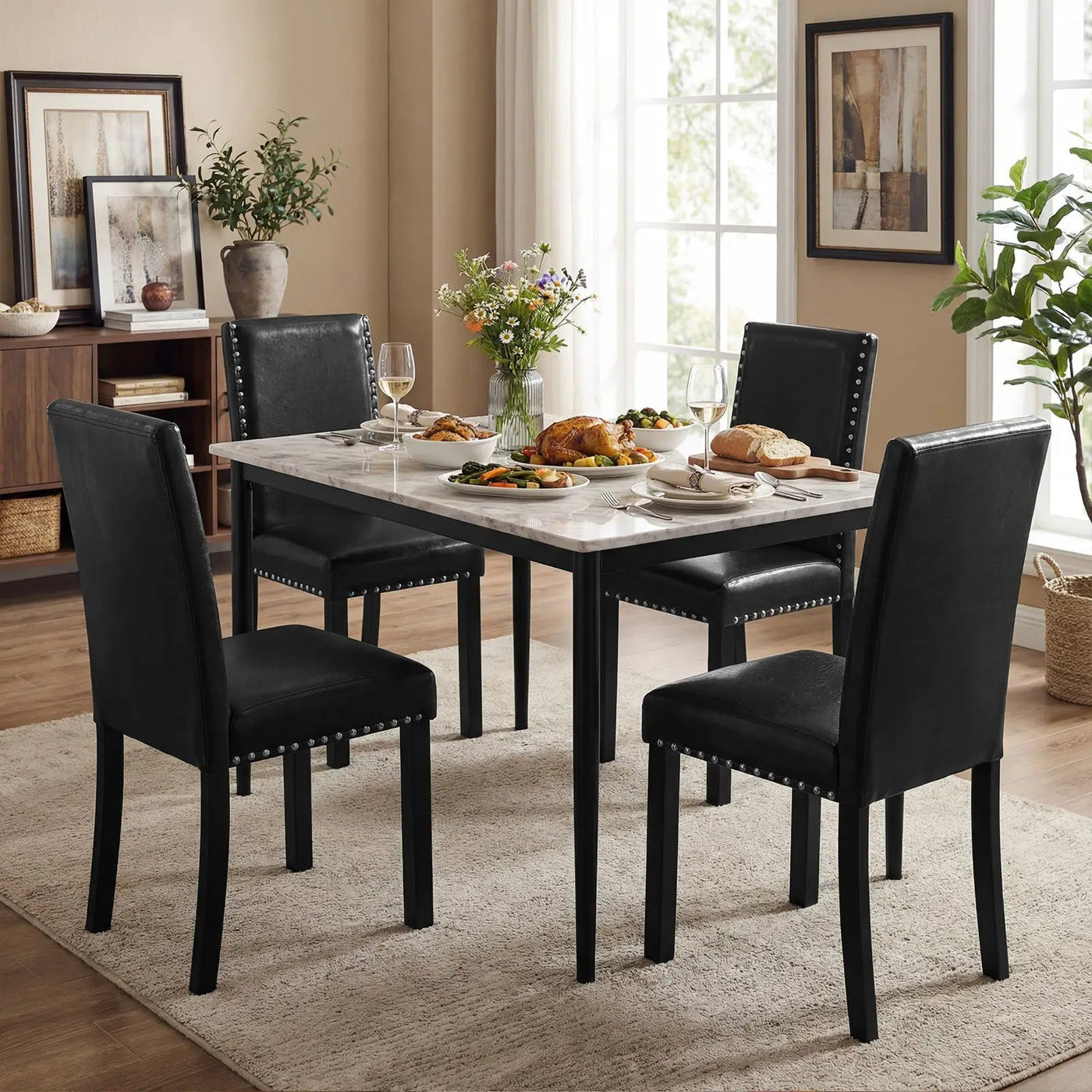Set of 4 Dining Chairs with Solid Rubber and Wood Legs by DirectDeals
