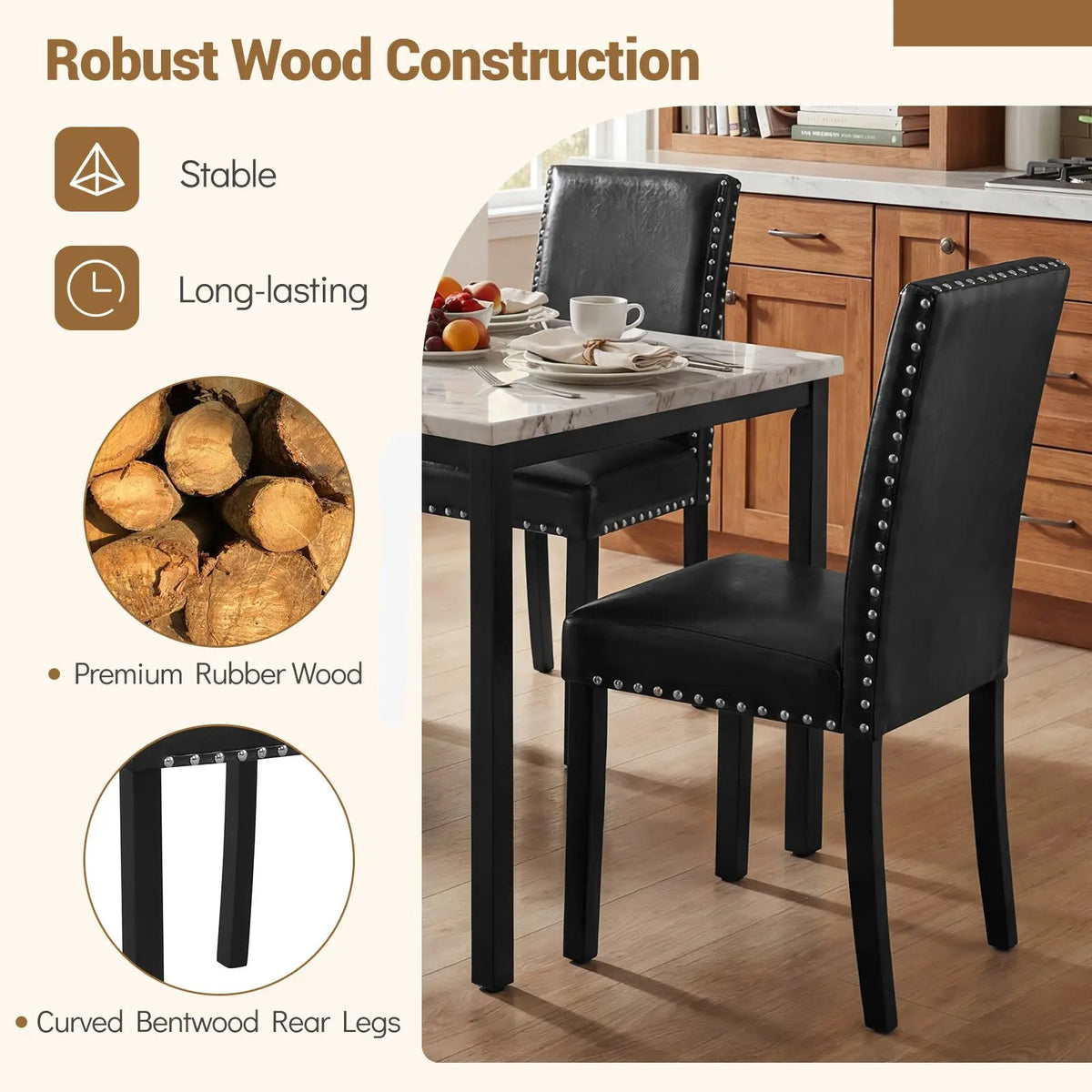 Set of 4 Dining Chairs with Solid Rubber and Wood Legs by DirectDeals