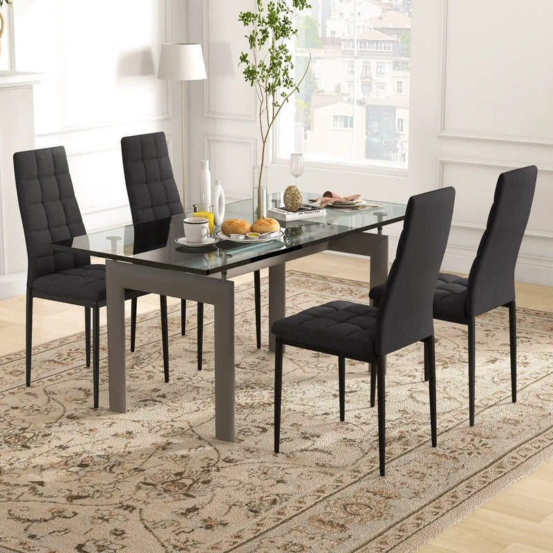 Set of 4 Fabric Dining Chairs Set with Upholstered Cushion and High Back by DirectDeals
