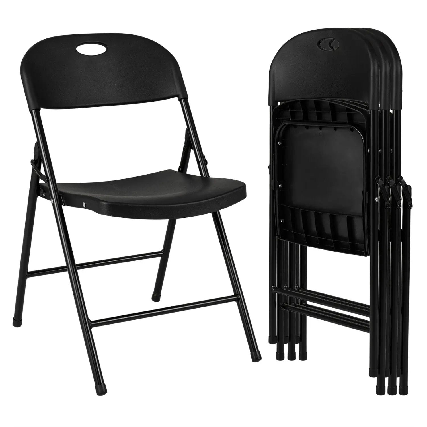 Foldable Plastic Dining Chairs Set of 4 with Ergonomic Backrest by DirectDeals