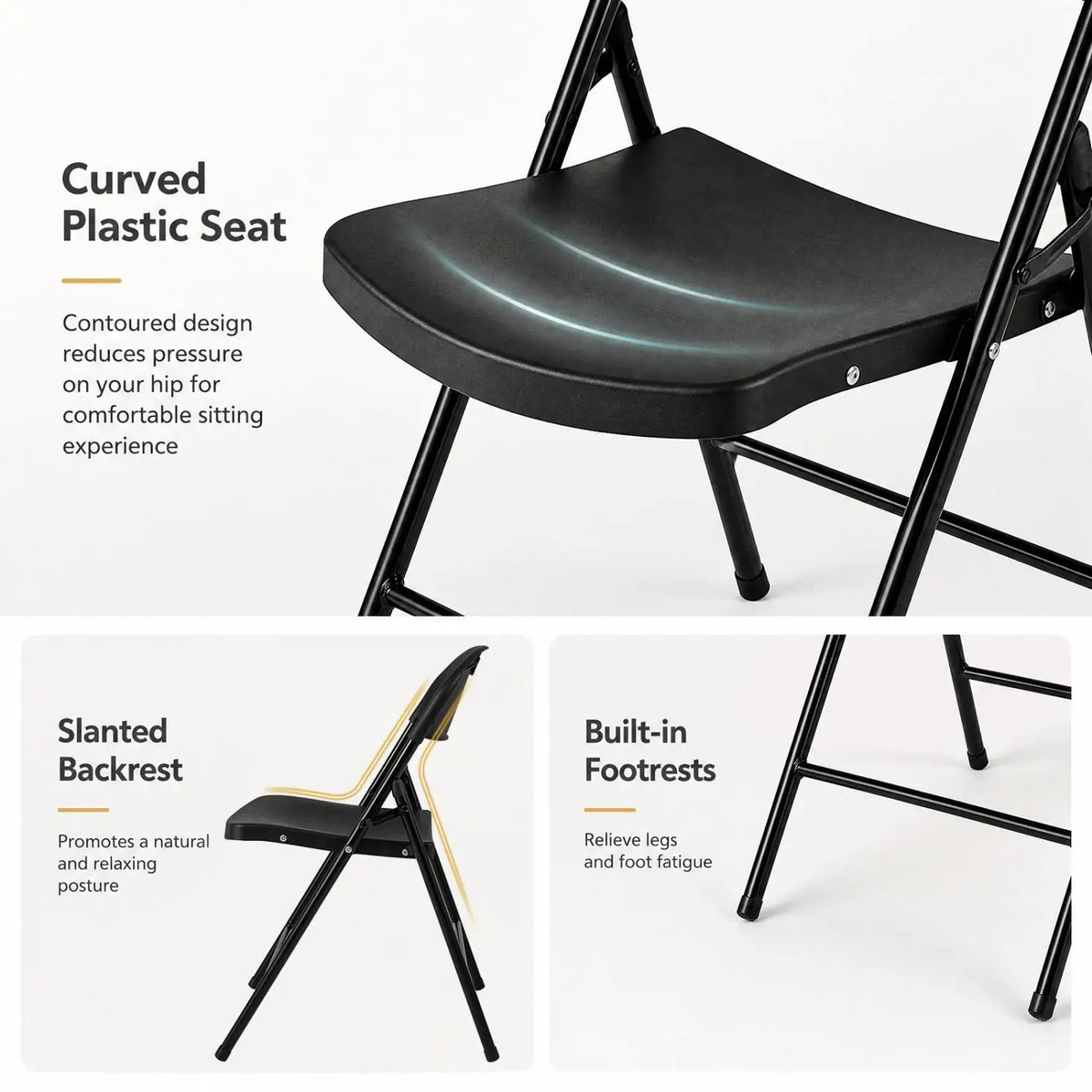 Foldable Plastic Dining Chairs Set of 4 with Ergonomic Backrest, photo 12 of 14