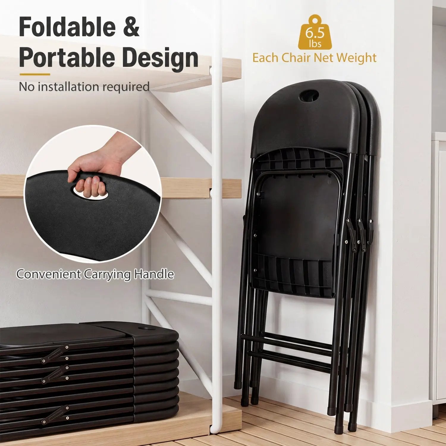 Foldable Plastic Dining Chairs Set of 4 with Ergonomic Backrest by DirectDeals