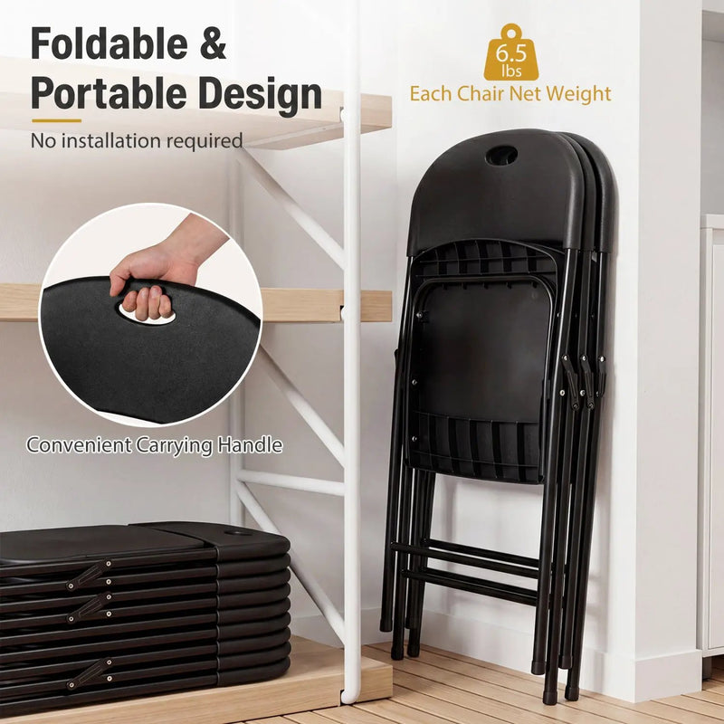 Foldable Plastic Dining Chairs Set of 4 with Ergonomic Backrest by DirectDeals