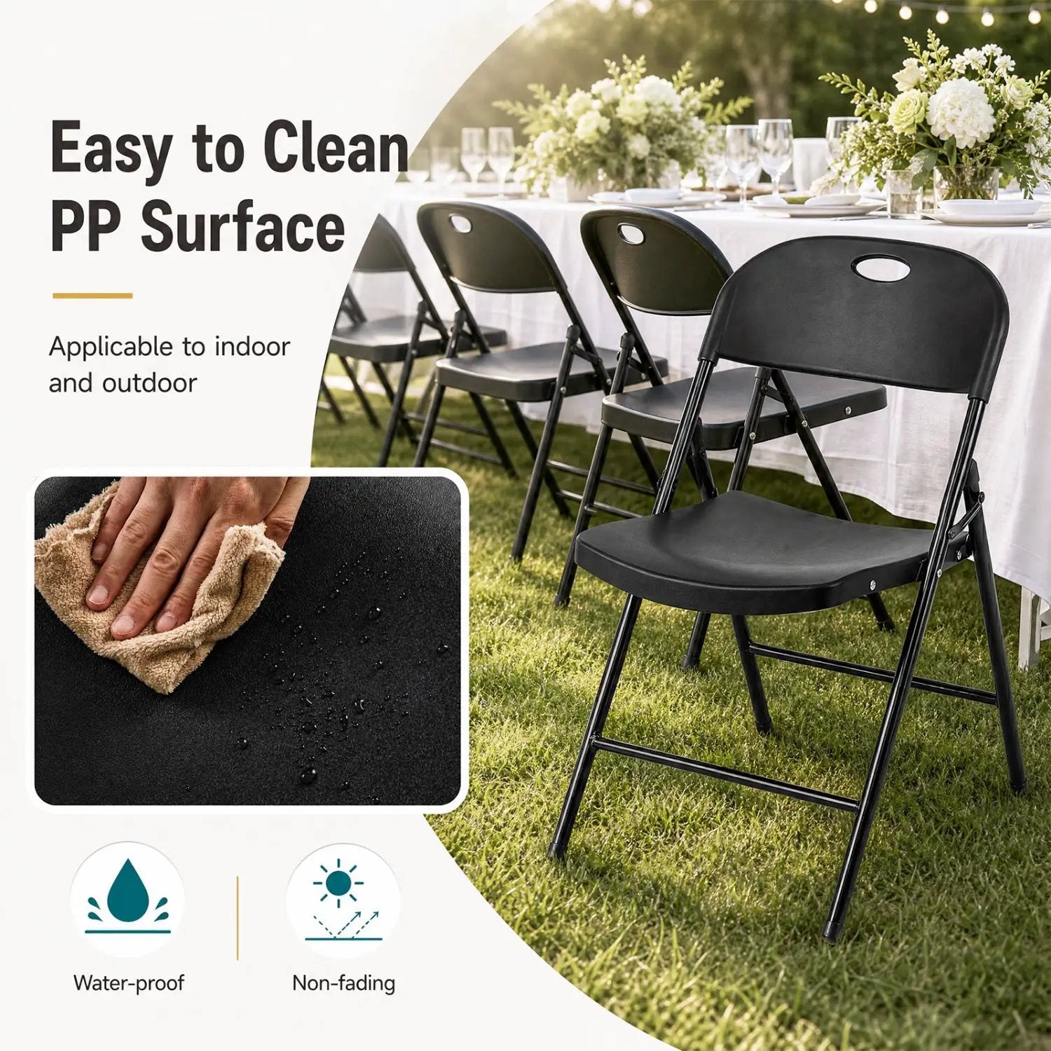Foldable Plastic Dining Chairs Set of 4 with Ergonomic Backrest by DirectDeals