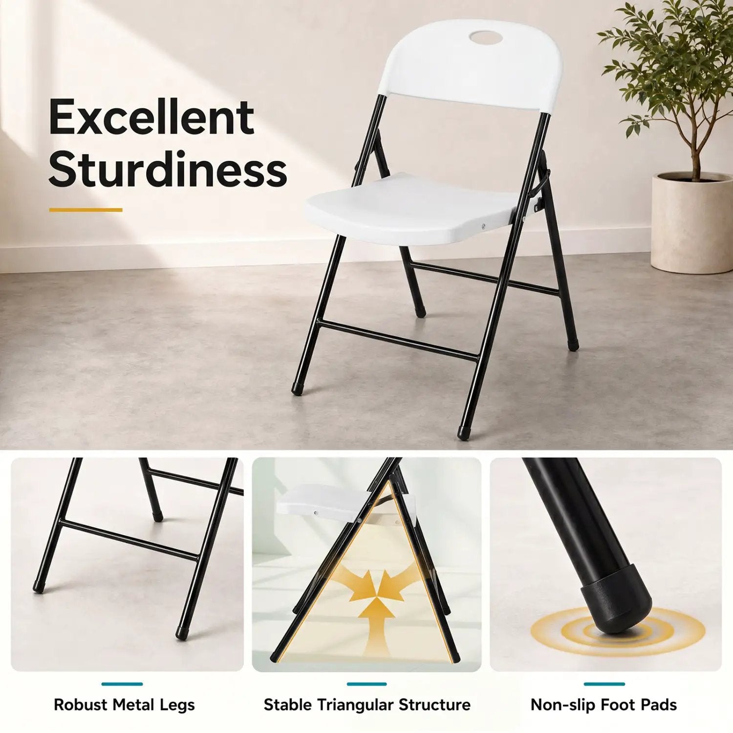 Foldable Plastic Dining Chairs Set of 4 with Ergonomic Backrest by DirectDeals