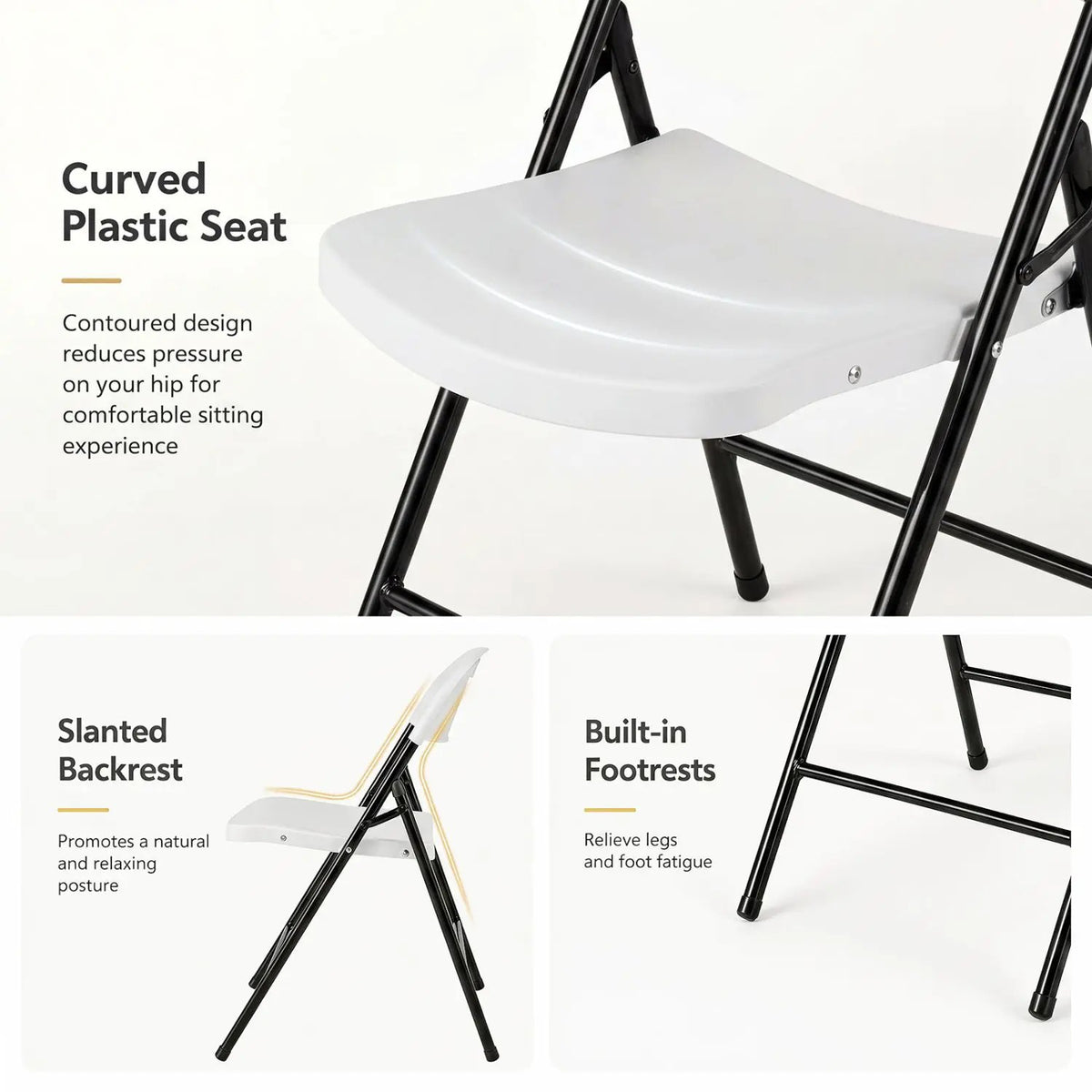 Foldable Plastic Dining Chairs Set of 4 with Ergonomic Backrest, photo 7 of 14