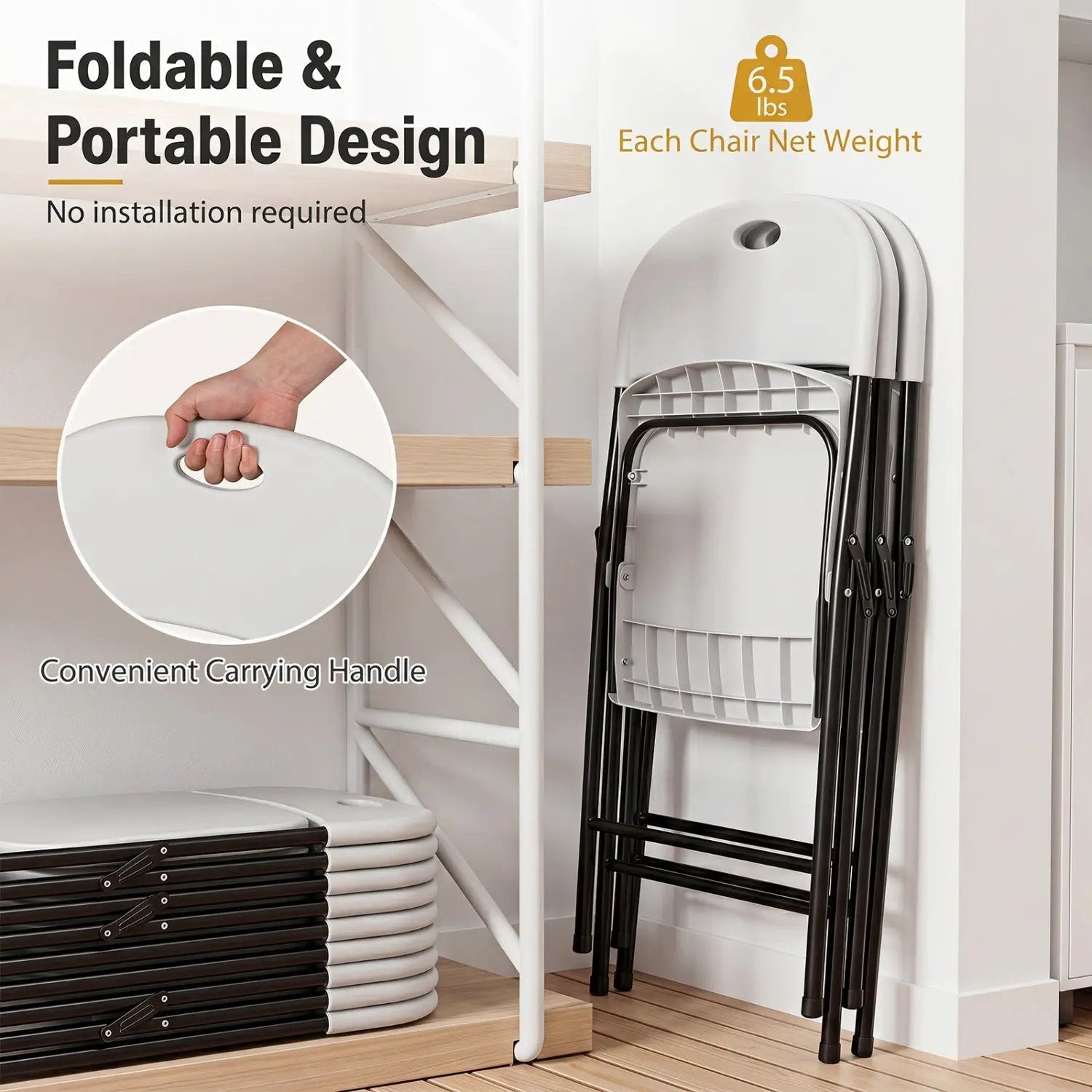 Foldable Plastic Dining Chairs Set of 4 with Ergonomic Backrest by DirectDeals